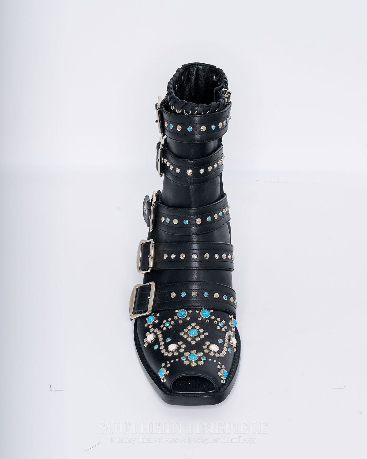 Burberry Albertina Studded Peep-Toe Booties Size 37