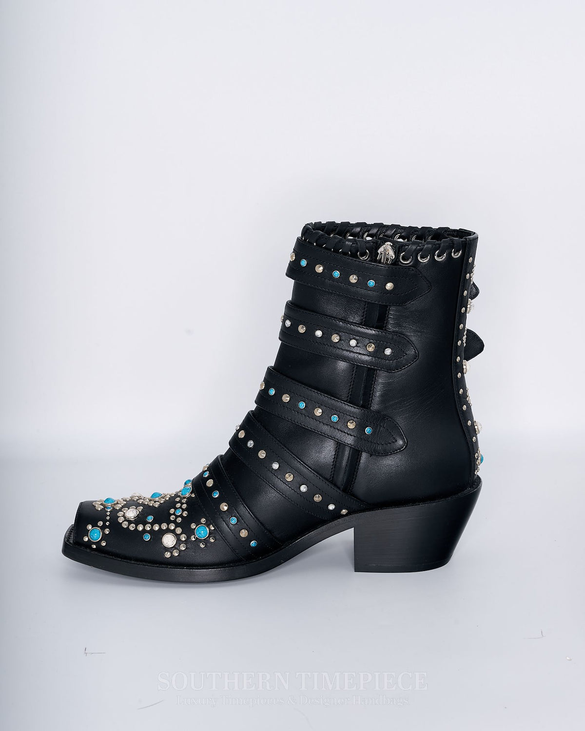 Burberry Albertina Studded Peep-Toe Booties Size 37