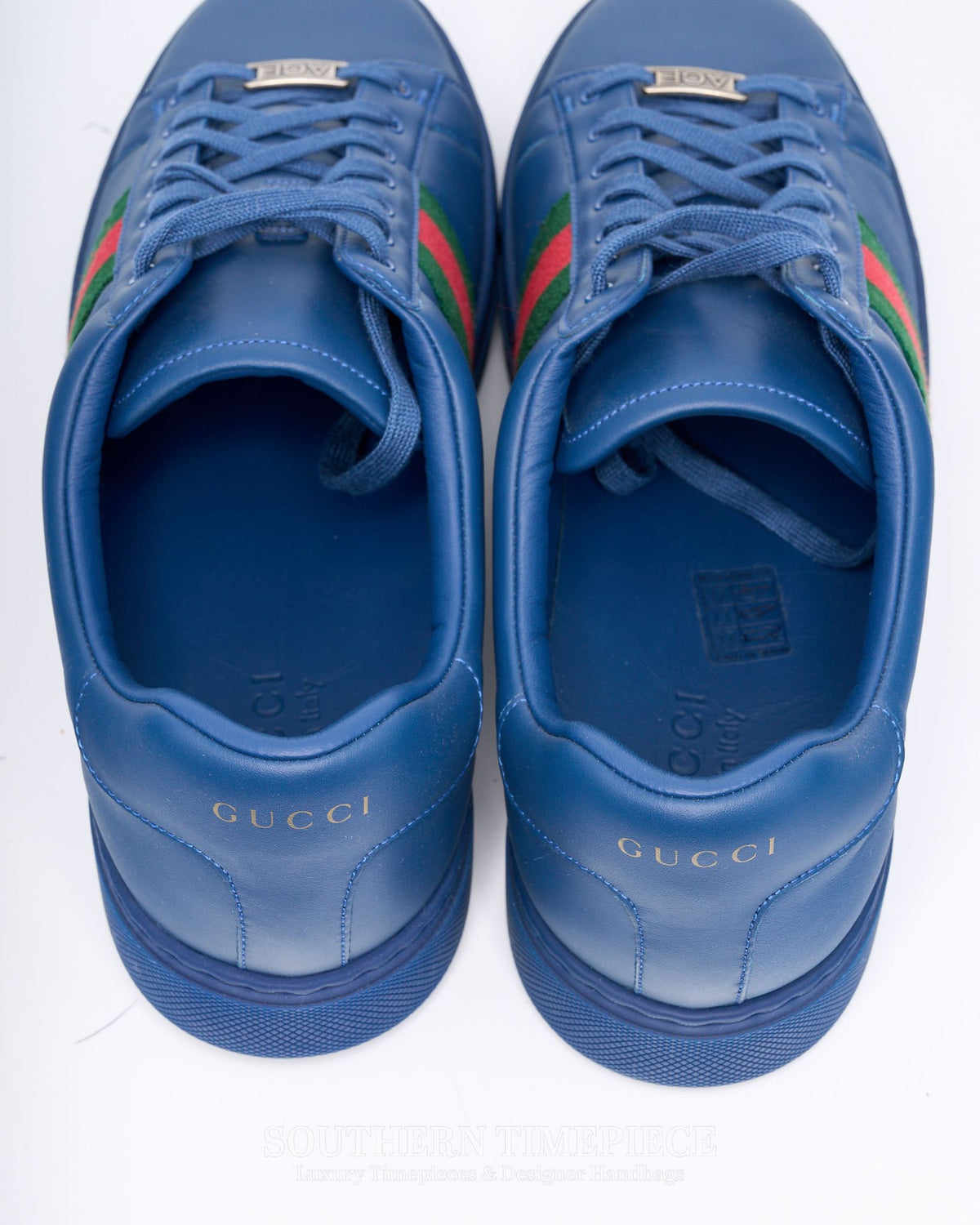 Gucci Ace Sneaker With Web - Blue Leather (Size 10)