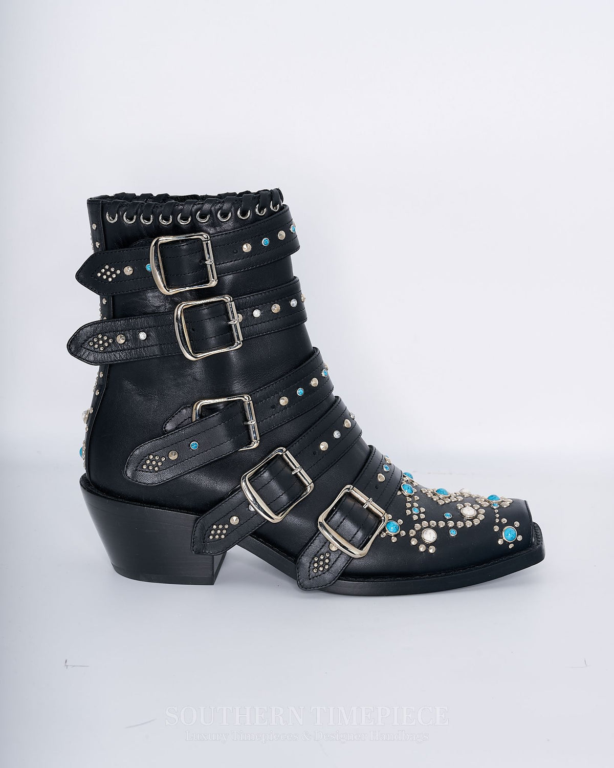 Burberry Albertina Studded Peep-Toe Booties Size 37