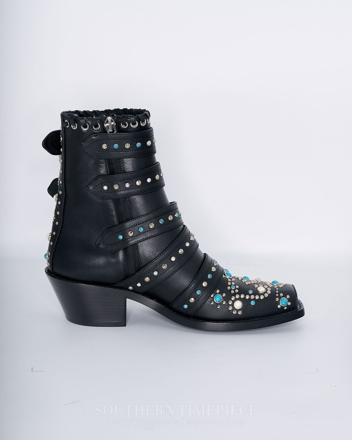 Burberry Albertina Studded Peep-Toe Booties Size 37
