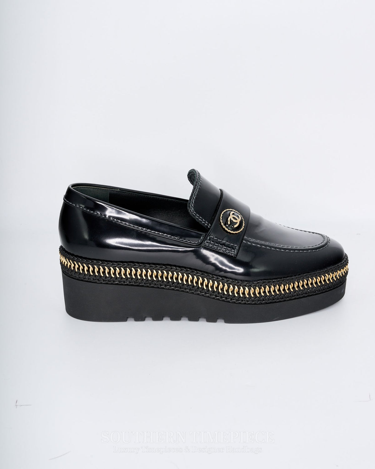 Chanel Shiny Calfskin CC Platform Loafers