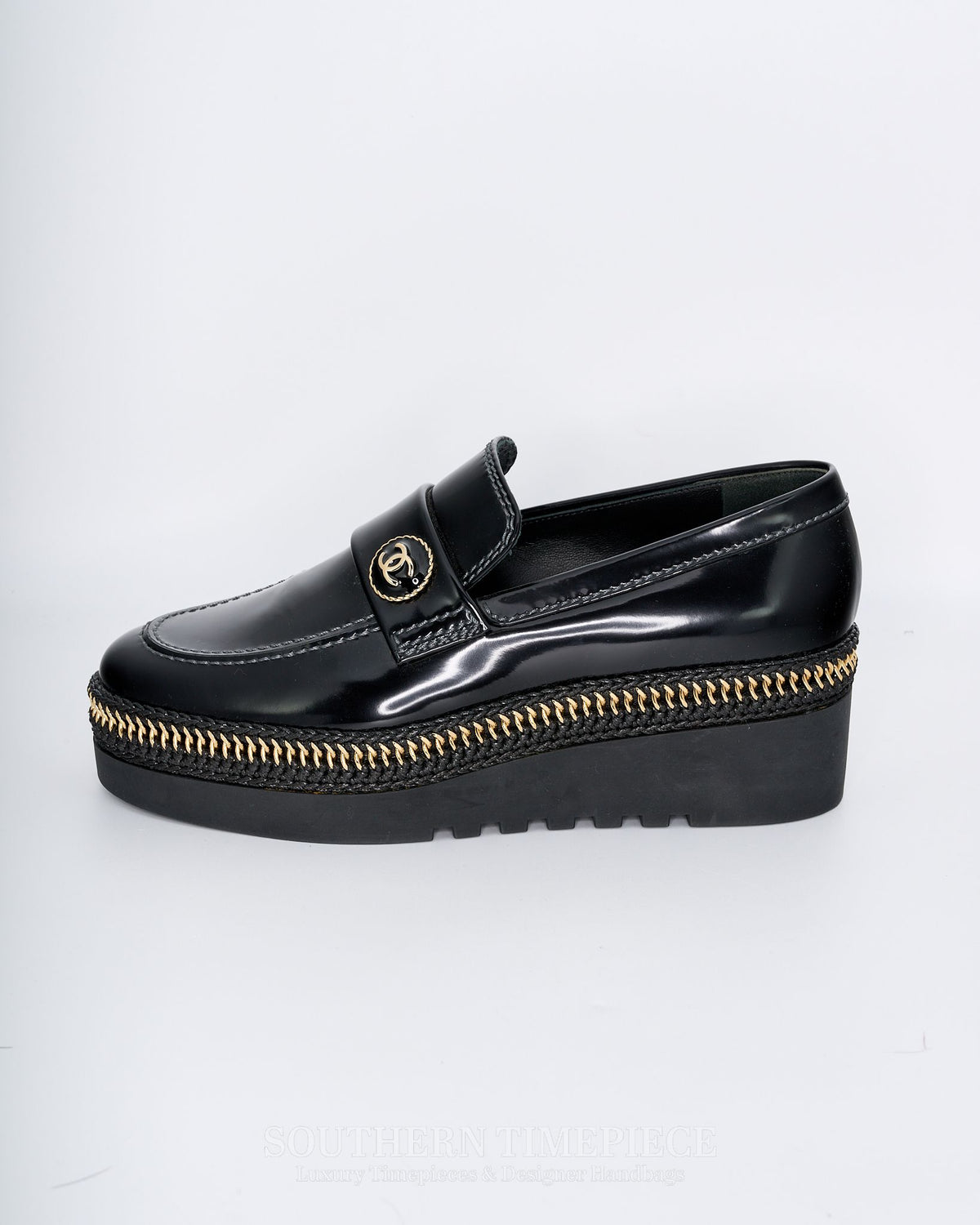 Chanel Shiny Calfskin CC Platform Loafers
