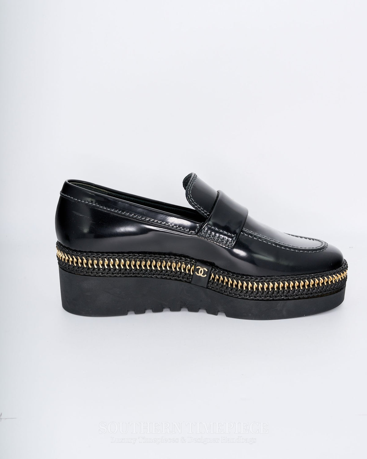 Chanel Shiny Calfskin CC Platform Loafers