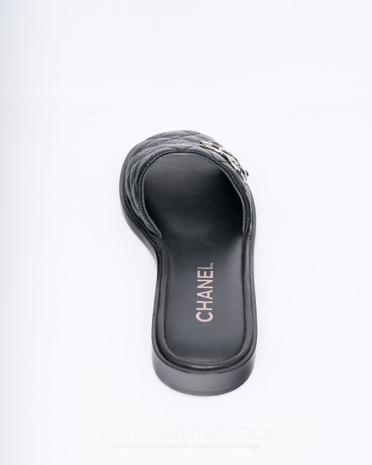Chanel CC Logo Quilted Slides - Black Shiny Goatskin Leather (Size 36)