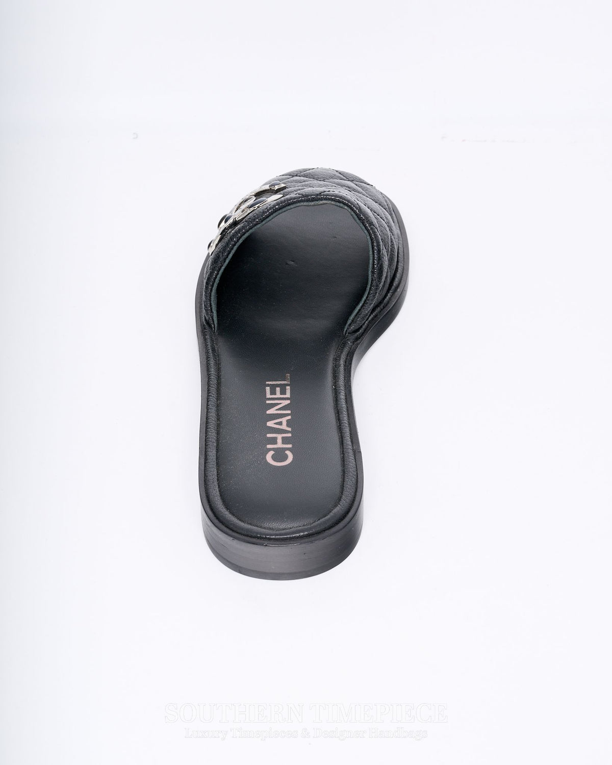 Chanel CC Logo Quilted Slides - Black Shiny Goatskin Leather (Size 36)