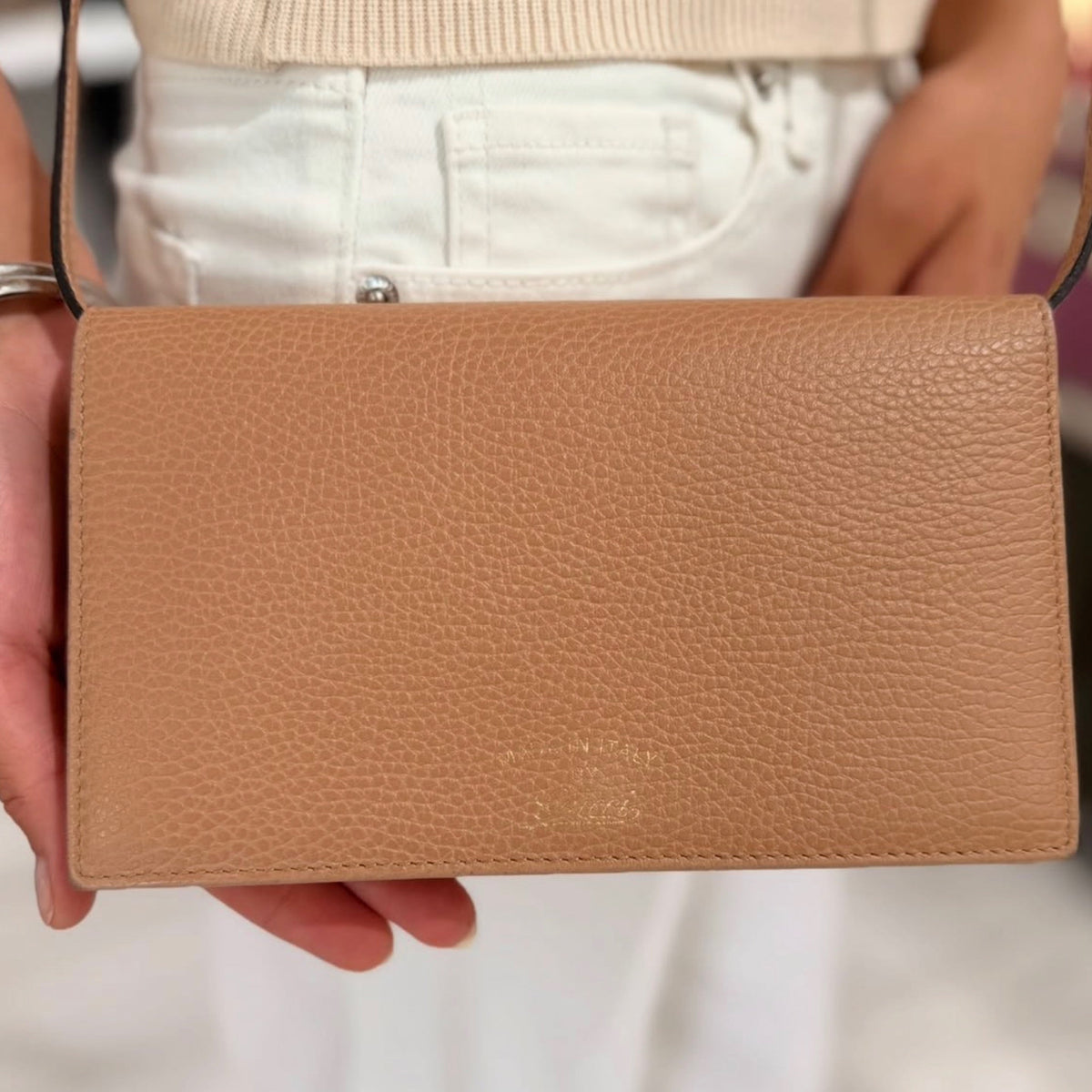 Gucci Swing Wallet on Strap - Neutral Pebbled Calfskin Leather