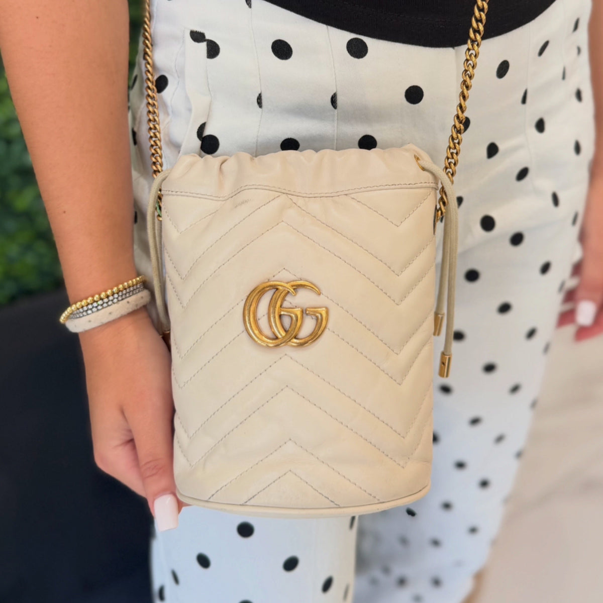 Gucci GG Marmont Mini Bucket Bag - Cream Matelasse Leather