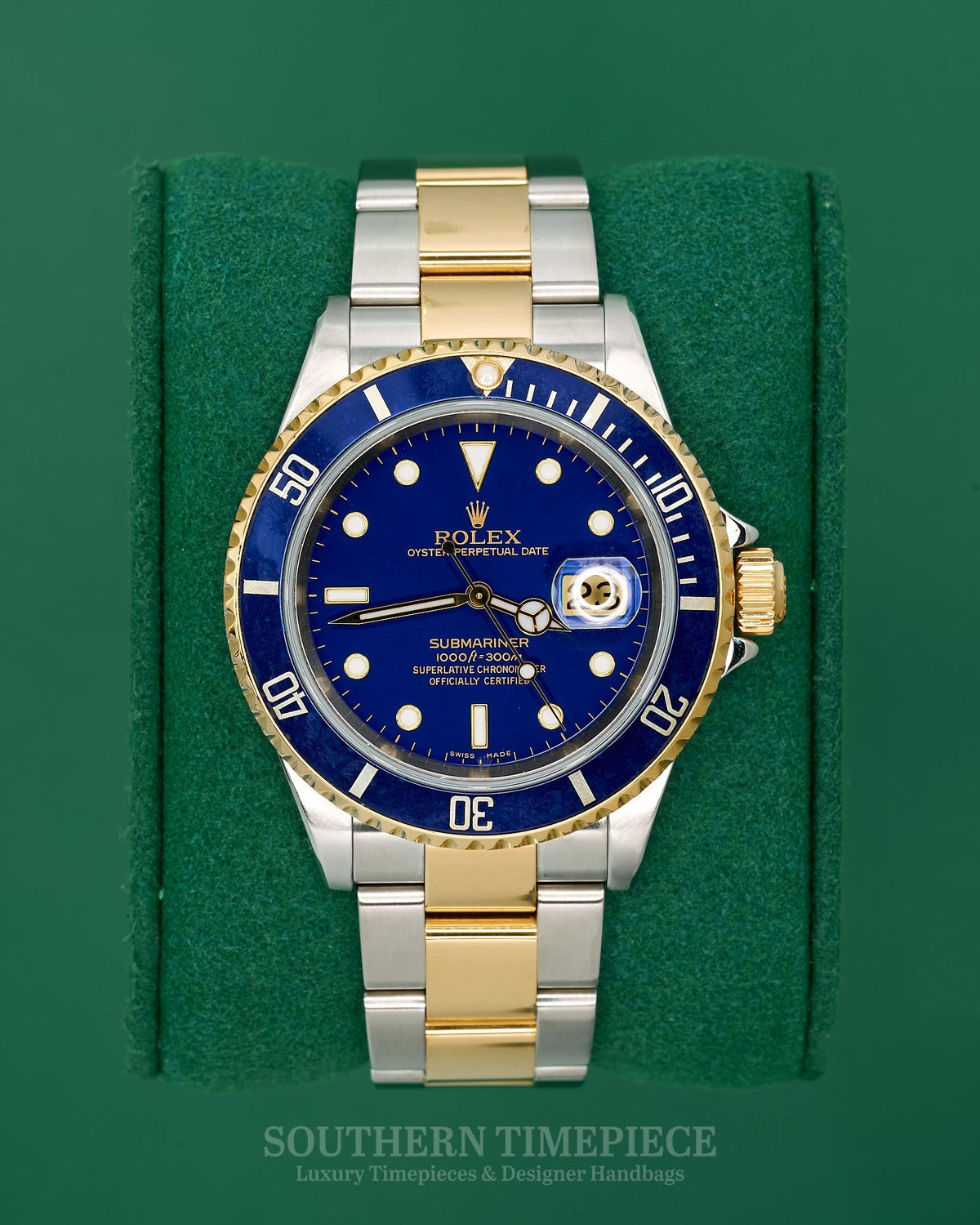 40mm Rolex Submariner "Bluesy" in 18kt Yellow Gold and Stainless Steel on Oyster (Ref: 16613LB)(Year: 2005)
