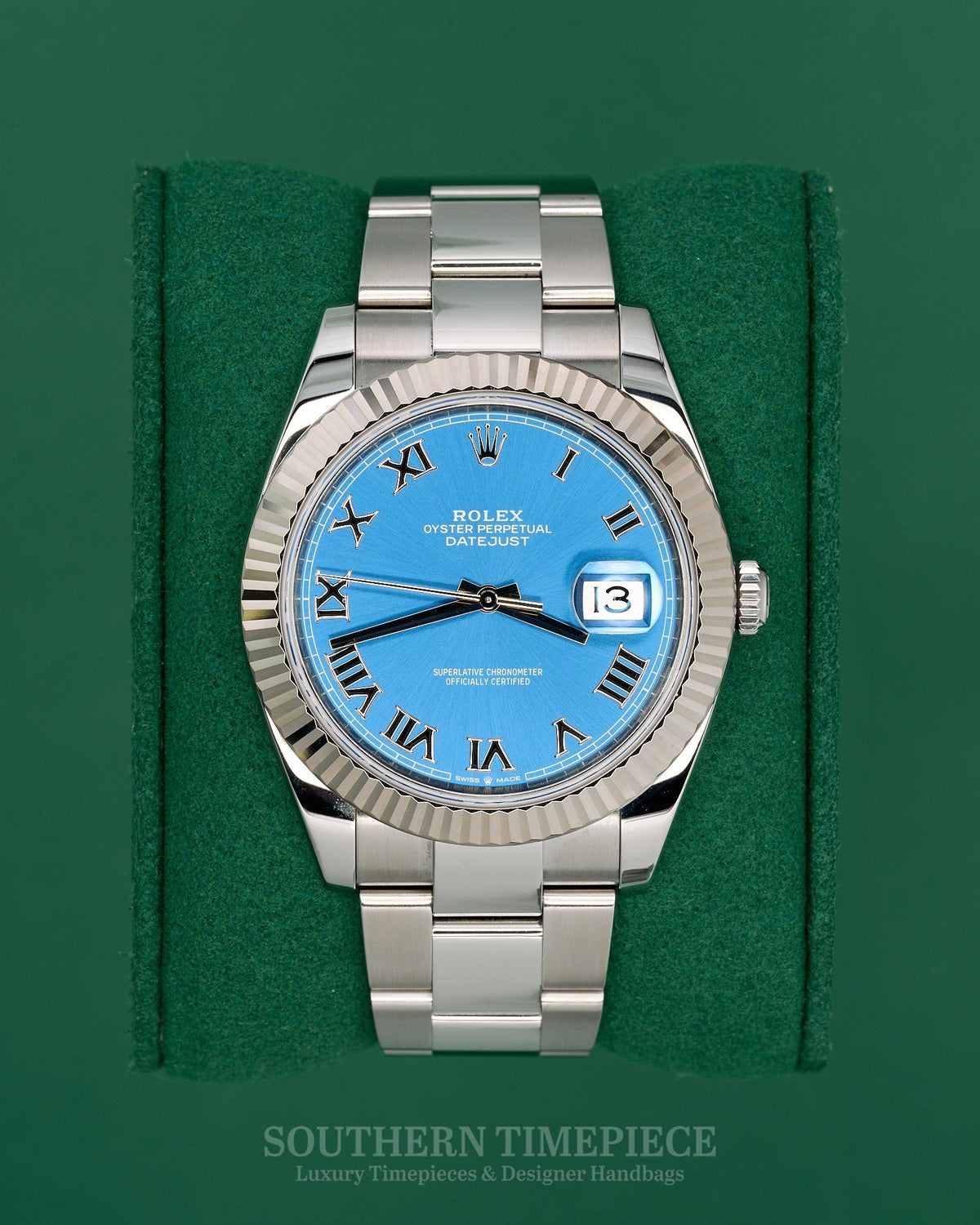41mm Rolex Datejust with Blue Roman Dial in 18kt White Gold & Oystersteel on Oyster Bracelet (Ref: 126334)(Year: 2024)(Box & Papers)