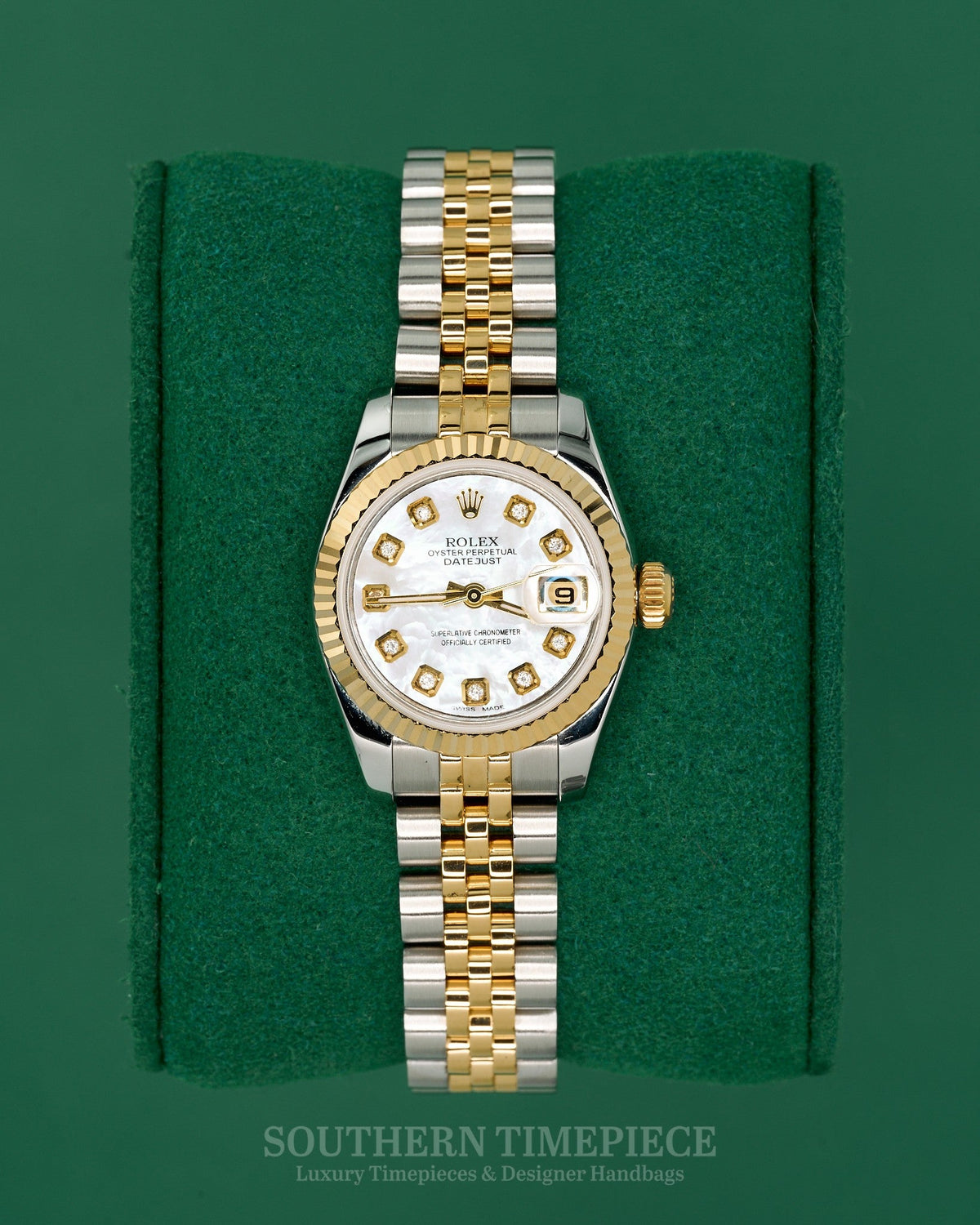 26mm Rolex Datejust with Custom Mother of Pearl Diamond Dial in 18kt Yellow Gold and Stainless on Jubilee (Ref: 179173)(Year: 2011+)