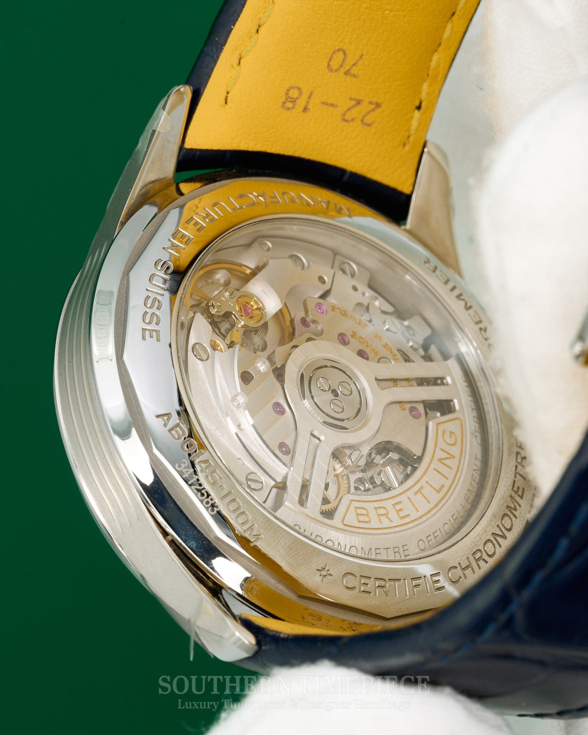 42mm Breitling Premier B01 Chronograph featuring a Blue Dial on Blue Leather (Ref: AB0145)(Year: 2023-Now)(Box)
