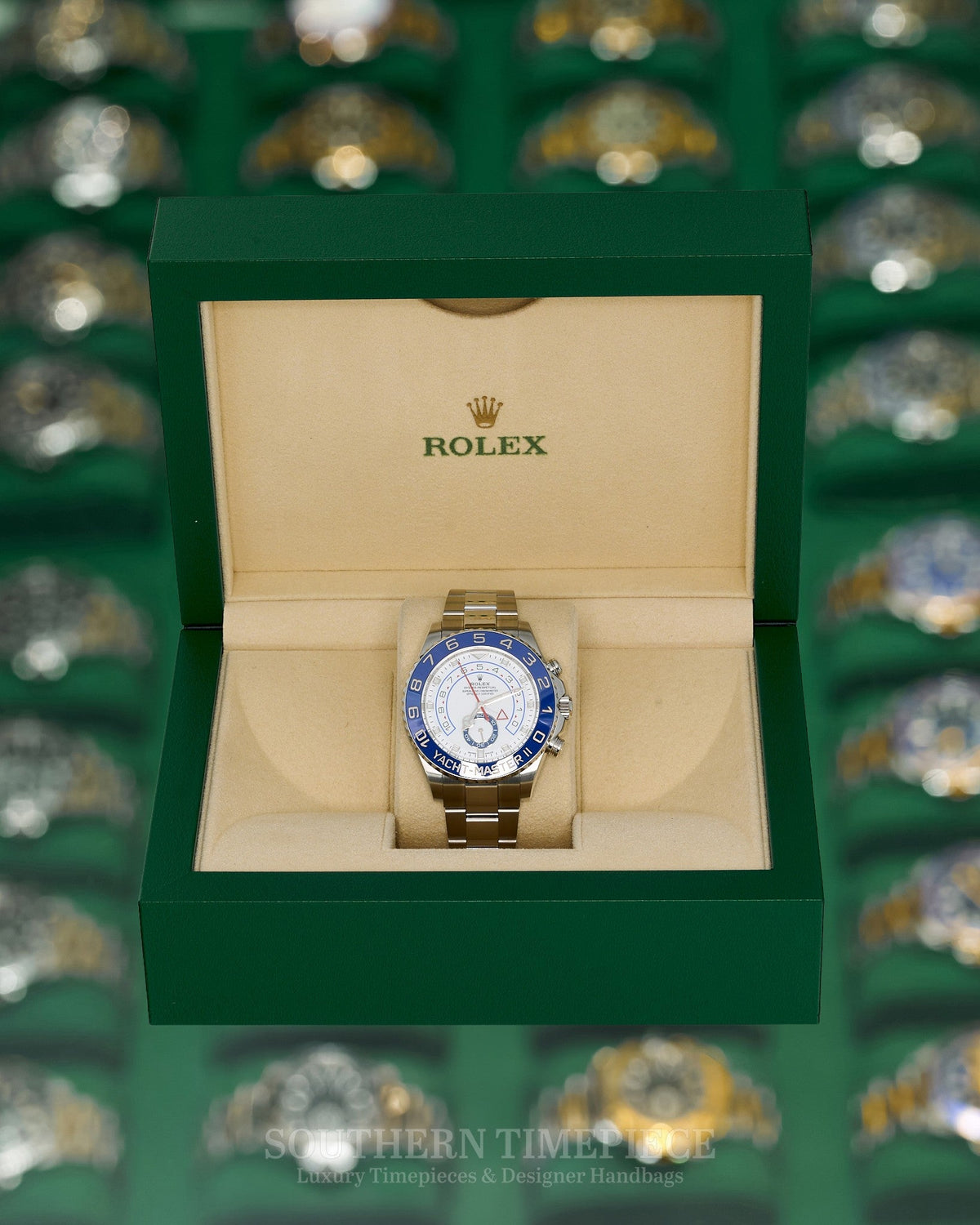 44mm Rolex Yacht-Master II in Stainless Steel with Blue Bezel and White Dial on Oyster (Ref: 116680)(Year: 2020)(Box & Papers)