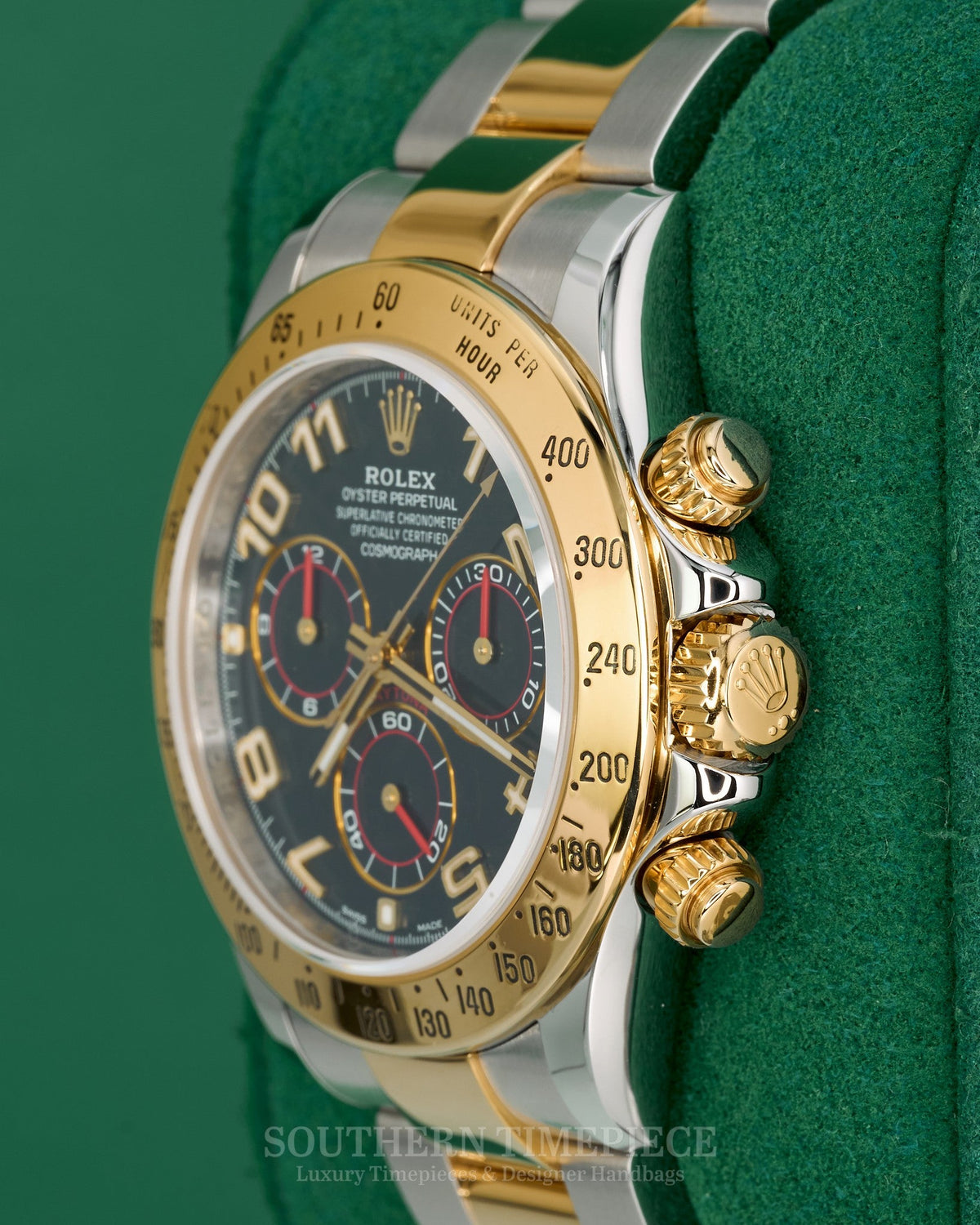 40mm Rolex Daytona with Rare Blue Racing Dial in 18kt Yellow Gold and Stainless on Oyster (Ref: 116523)(Year: 2009)(Box & RSC Card)