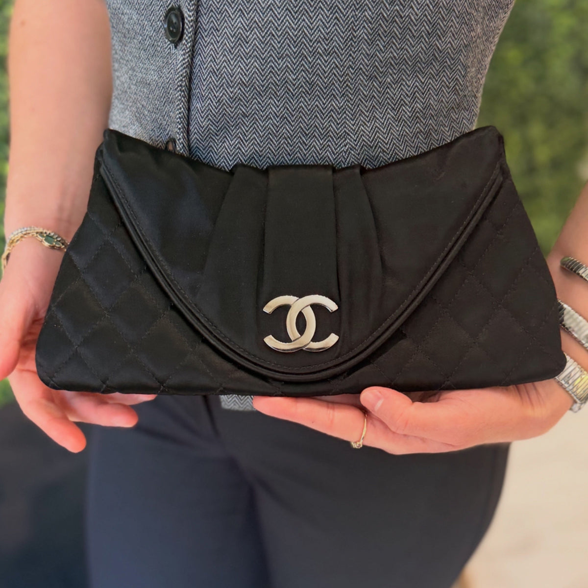 Chanel Half Moon Clutch - Black Quilted Satin (2006-2008)
