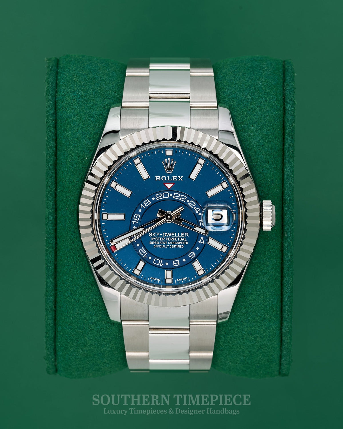42mm Rolex Sky-Dweller in 18kt White Gold and Oystersteel with Blue Dial on Oyster Bracelet (Ref: 326934)(Year: 2018)(Box & Papers)