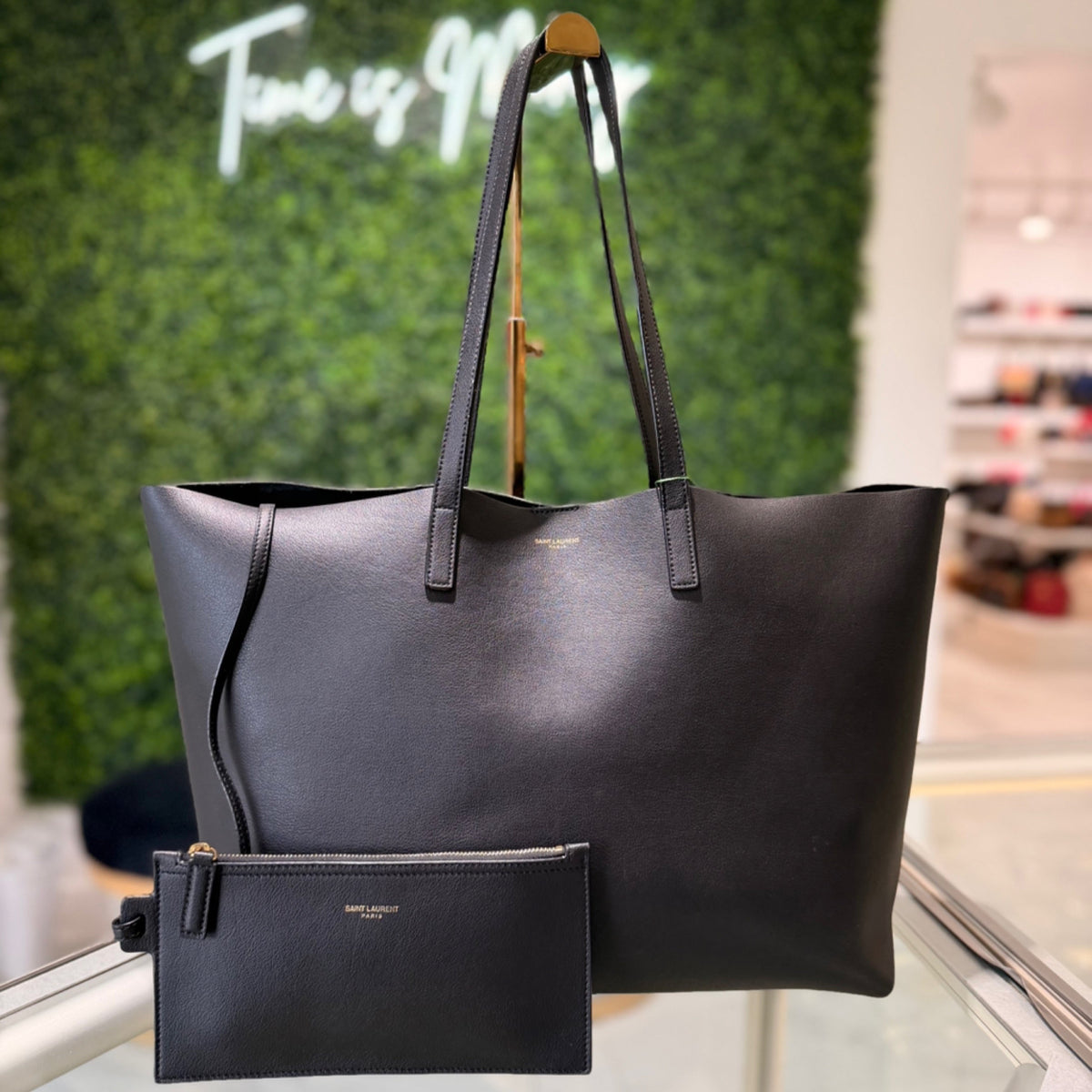 Saint Laurent YSL Shopping Tote - Black Smooth Leather