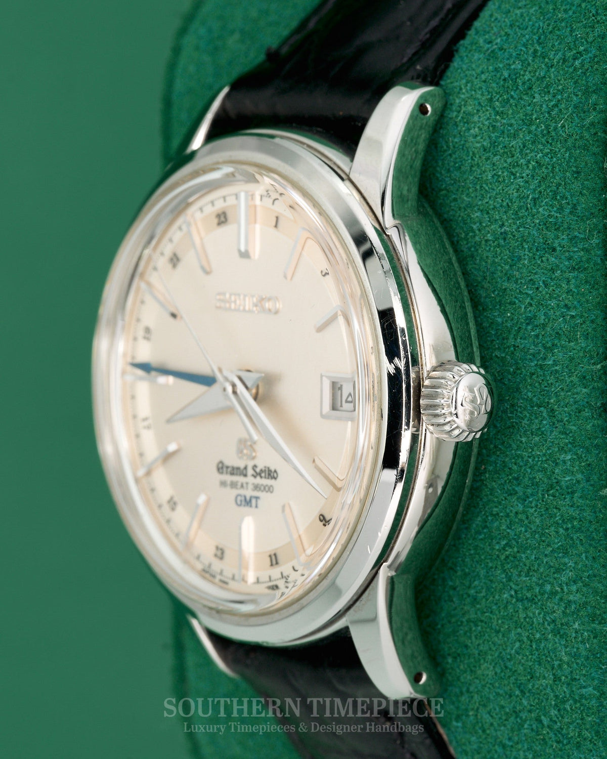 39.5mm Grand Seiko Hi-Beat 36000 GMT with Silver Dial on Black Leather (Ref: SBGJ017)(Year: 2017)(Box & Papers)