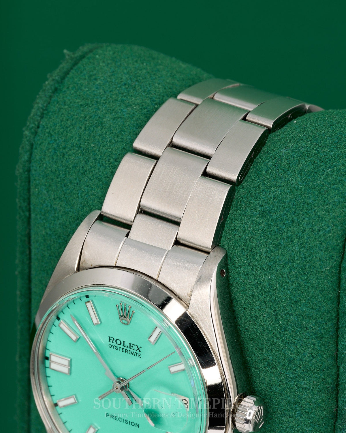 34mm Rolex Oysterdate Precision with Custom Tiffany Blue Stick Dial in Stainless on Riveted Oyster (Ref: 6694)(Year: 1971)