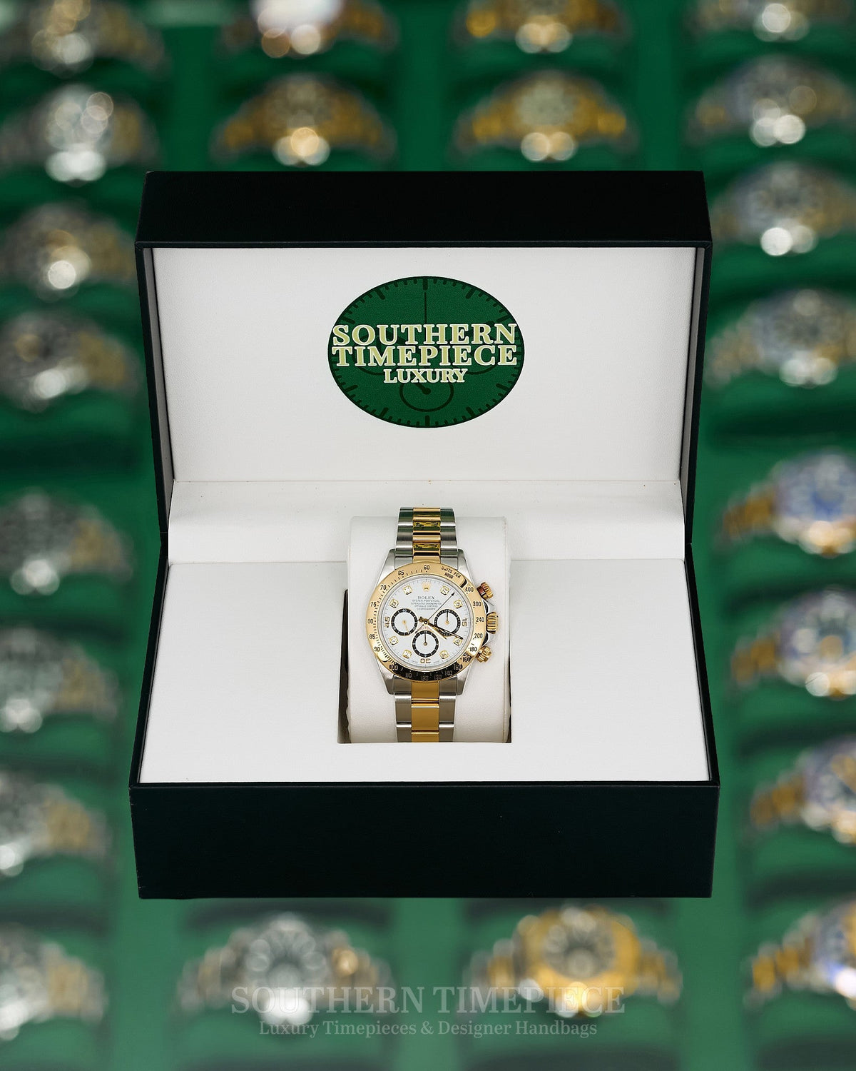 40mm Rolex Daytona with Rare Factory White Diamond Dial/Black Sub-Dials in 18kt Yellow Gold and Stainless (Ref: 16523)(Year: 1999)(Box & Appraisal)
