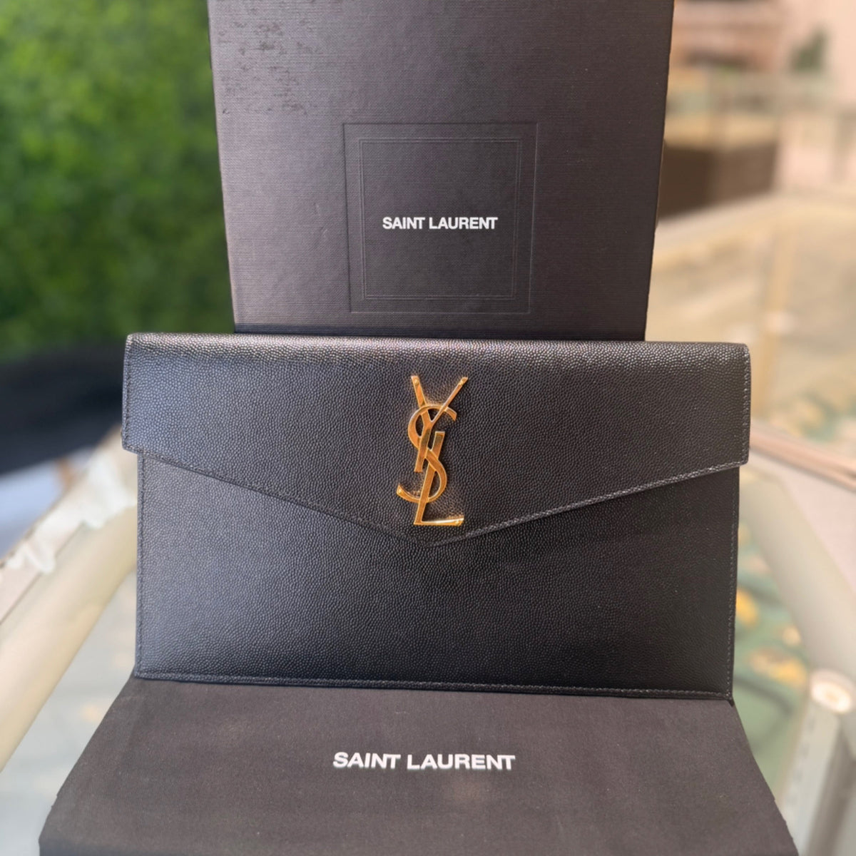 Saint Laurent YSL Uptown Pouch Clutch - Black Grain de Poudre Leather