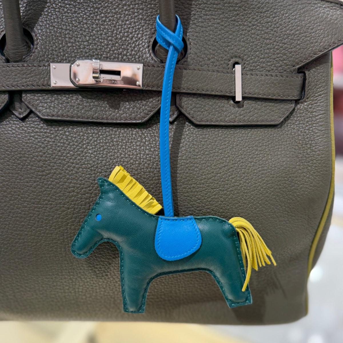 Hermès Grigri Rodeo Horse Bag Charm PM - Malachite, Blue Zanzibar, & Lime Milo Lambskin Leather