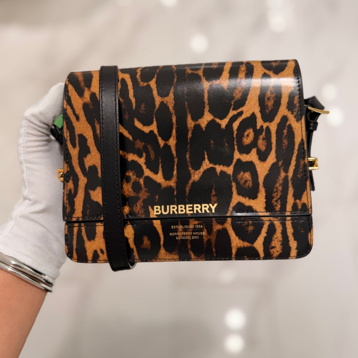 Burberry Small Grace Bag - Leopard Print & Calfskin Leather
