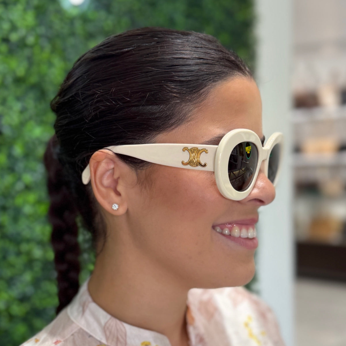 Celine Triomphe Oval Sunglasses - White Acetate