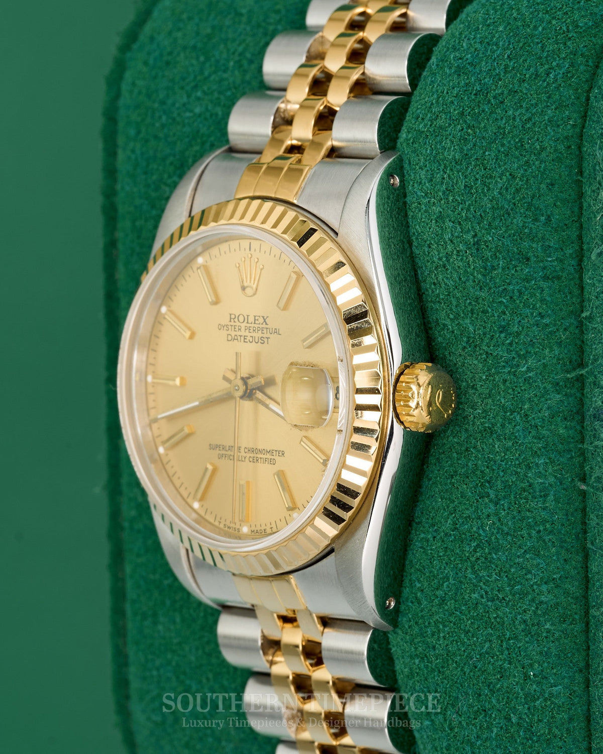 31mm Rolex Datejust with Champagne Stick Dial in 18kt Yellow Gold and Stainless on Jubilee (Ref: 68273)(Year: 1990)