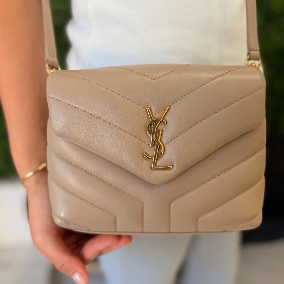 Saint Laurent YSL Toy LouLou Crossbody - Beige Calfskin Leather & Gold Hardware