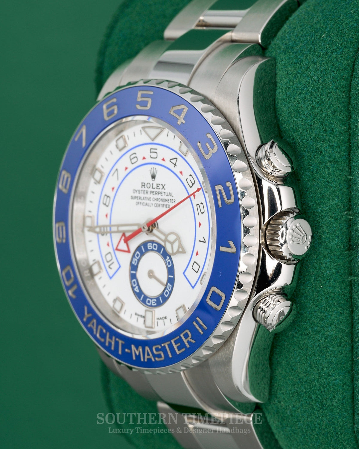 44mm Rolex Yacht-Master II with Blue Bezel and White Dial in Stainless Steel on Oyster (Ref: 116680)(Year: 2023)(Box & Papers)