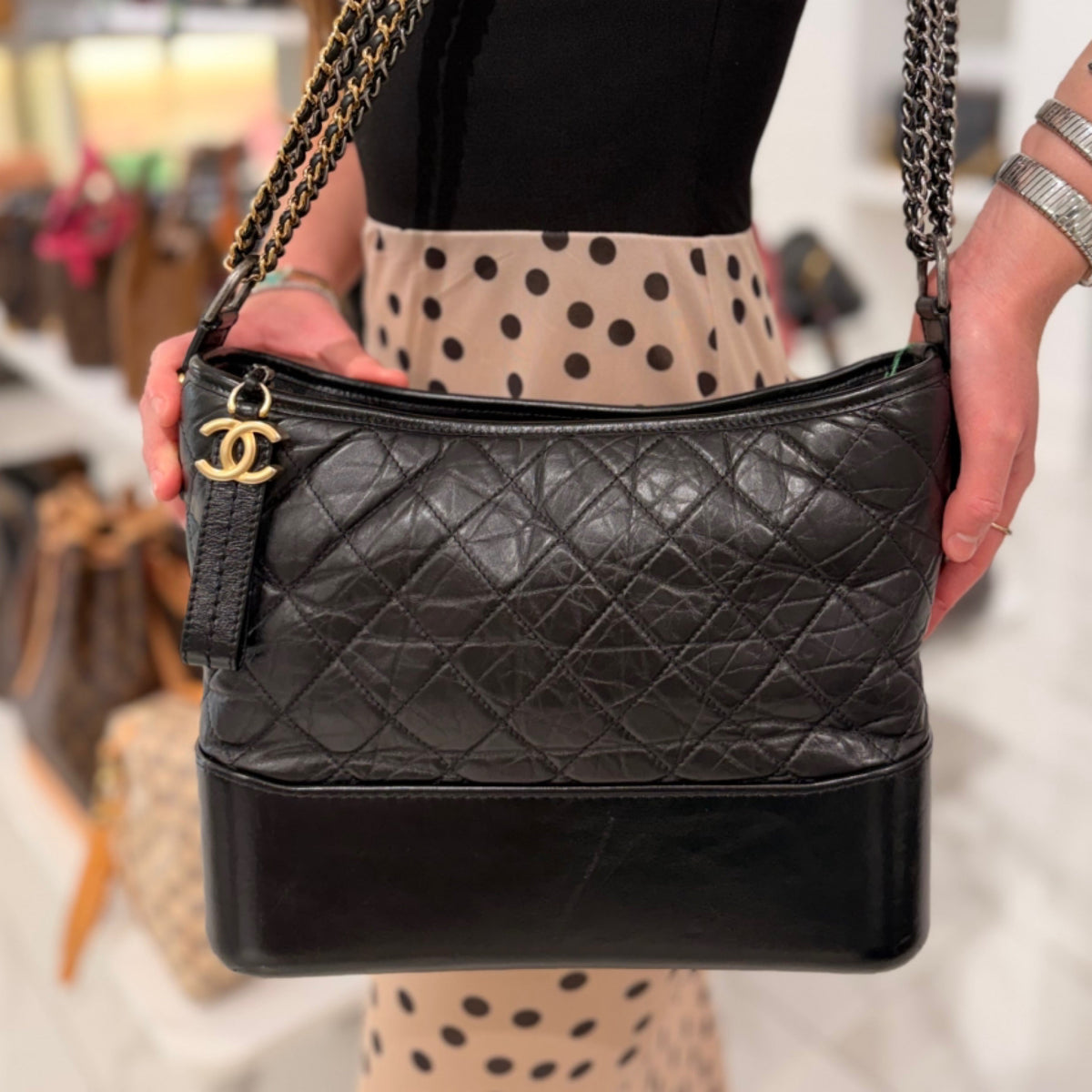 Chanel Medium Gabrielle Hobo Bag - Black Calfskin Leather (2019)