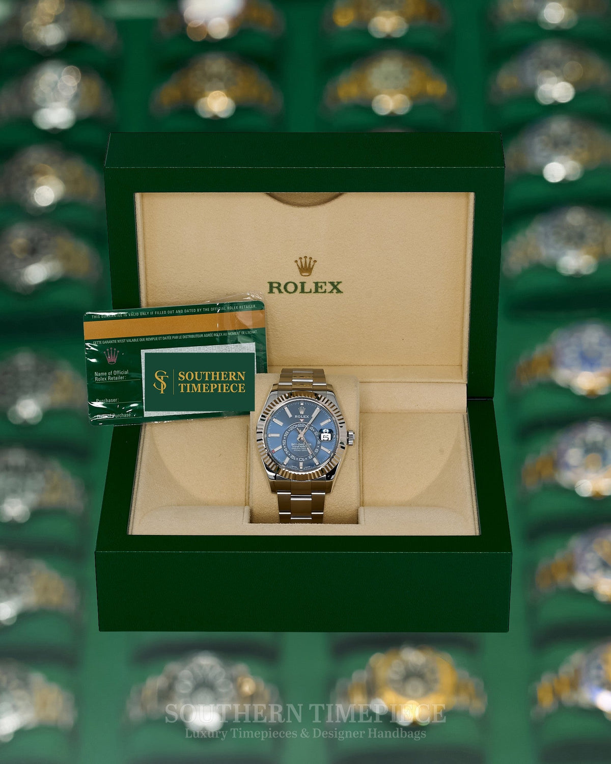 42mm Rolex Sky-Dweller in 18kt White Gold and Oystersteel with Blue Dial on Oyster Bracelet (Ref: 326934)(Year: 2018)(Box & Papers)