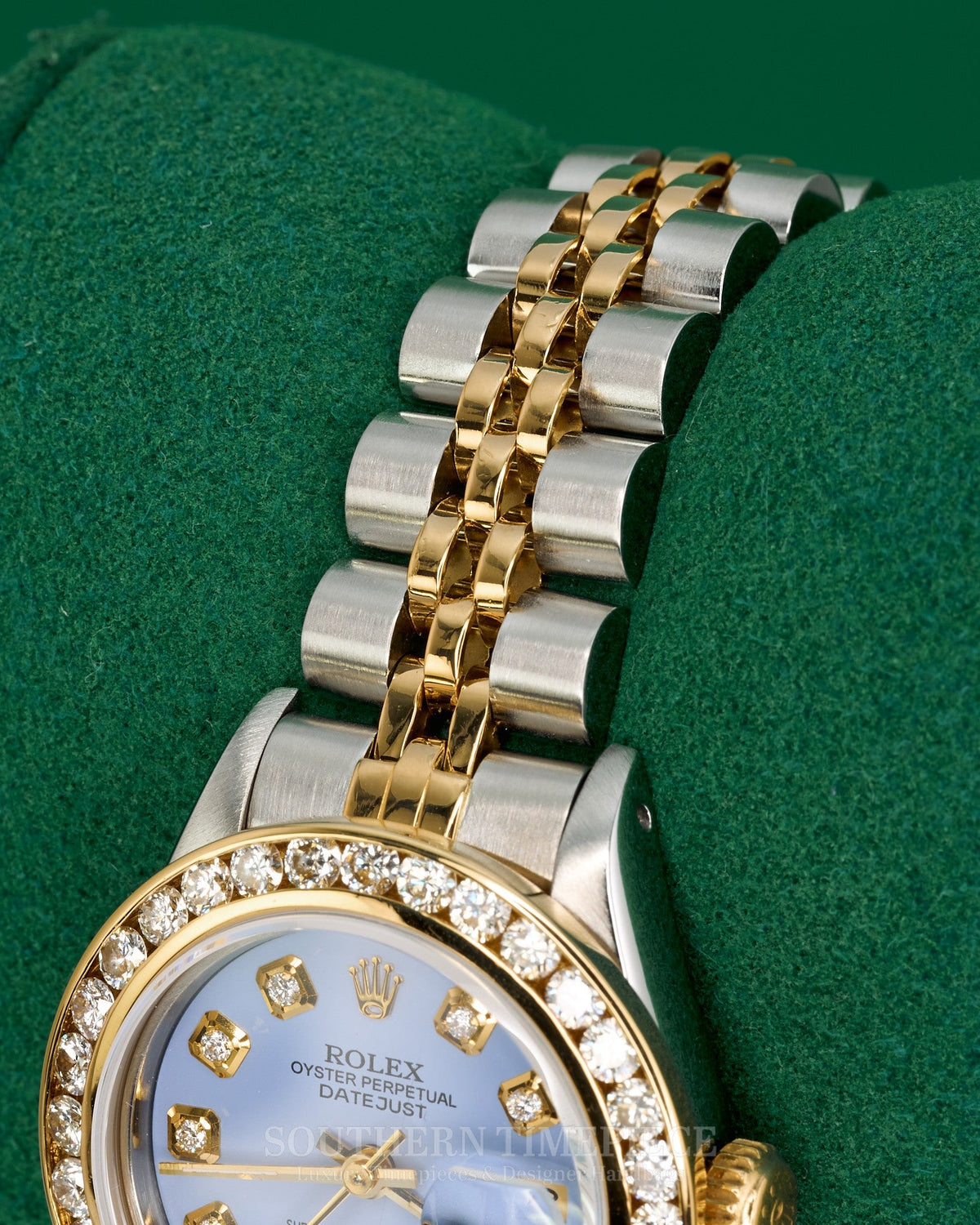 26mm Rolex Datejust with Custom Lilac Diamond Dial and 1.3 cttw Diamond Bezel in 18kt Yellow Gold and Stainless (Ref: 69173)(Year: 1988)
