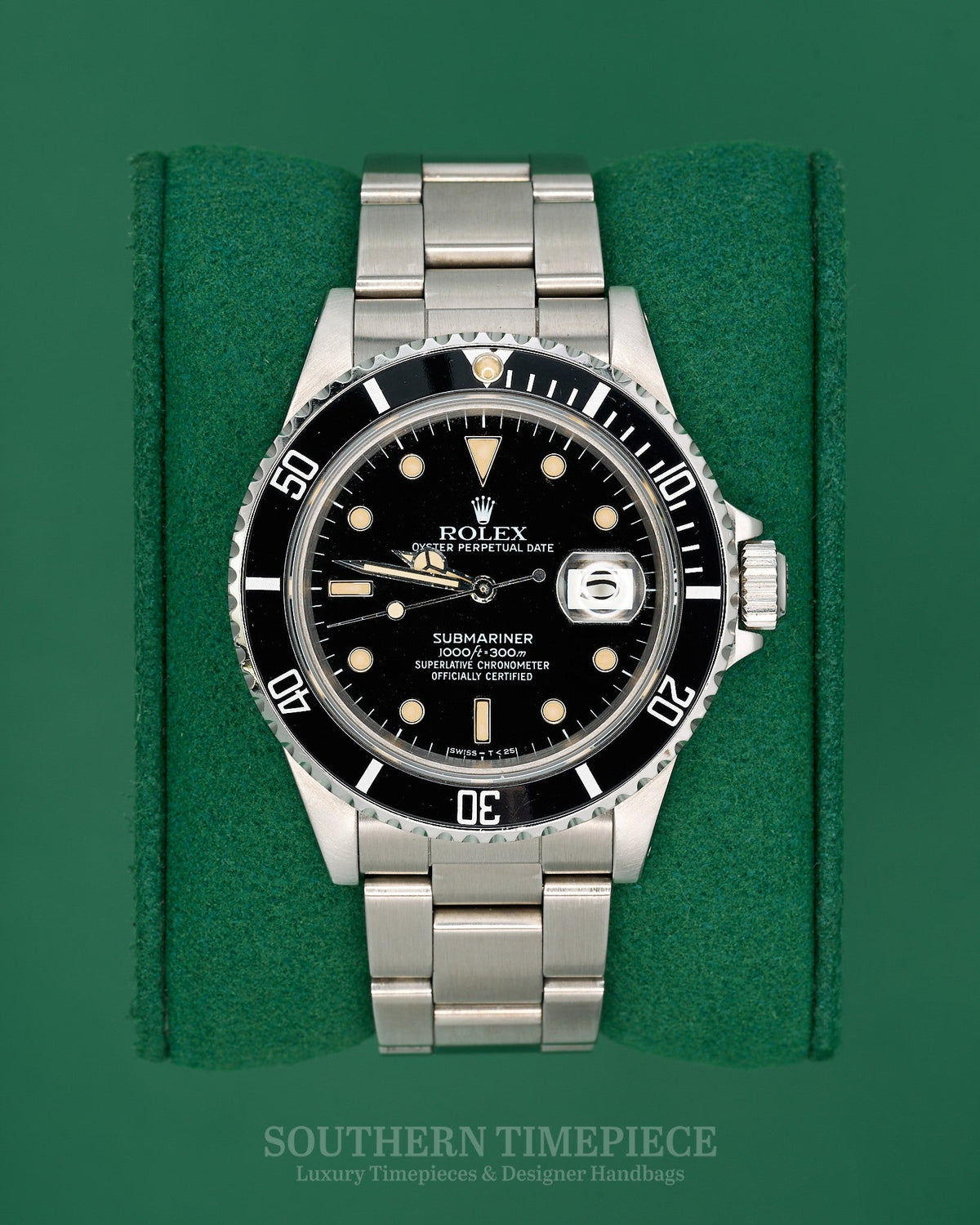 40mm Rolex Submariner Date with Black Dial and Bezel in Stainless Steel with Patina on Oyster (Ref: 16800)(Year: 1987)