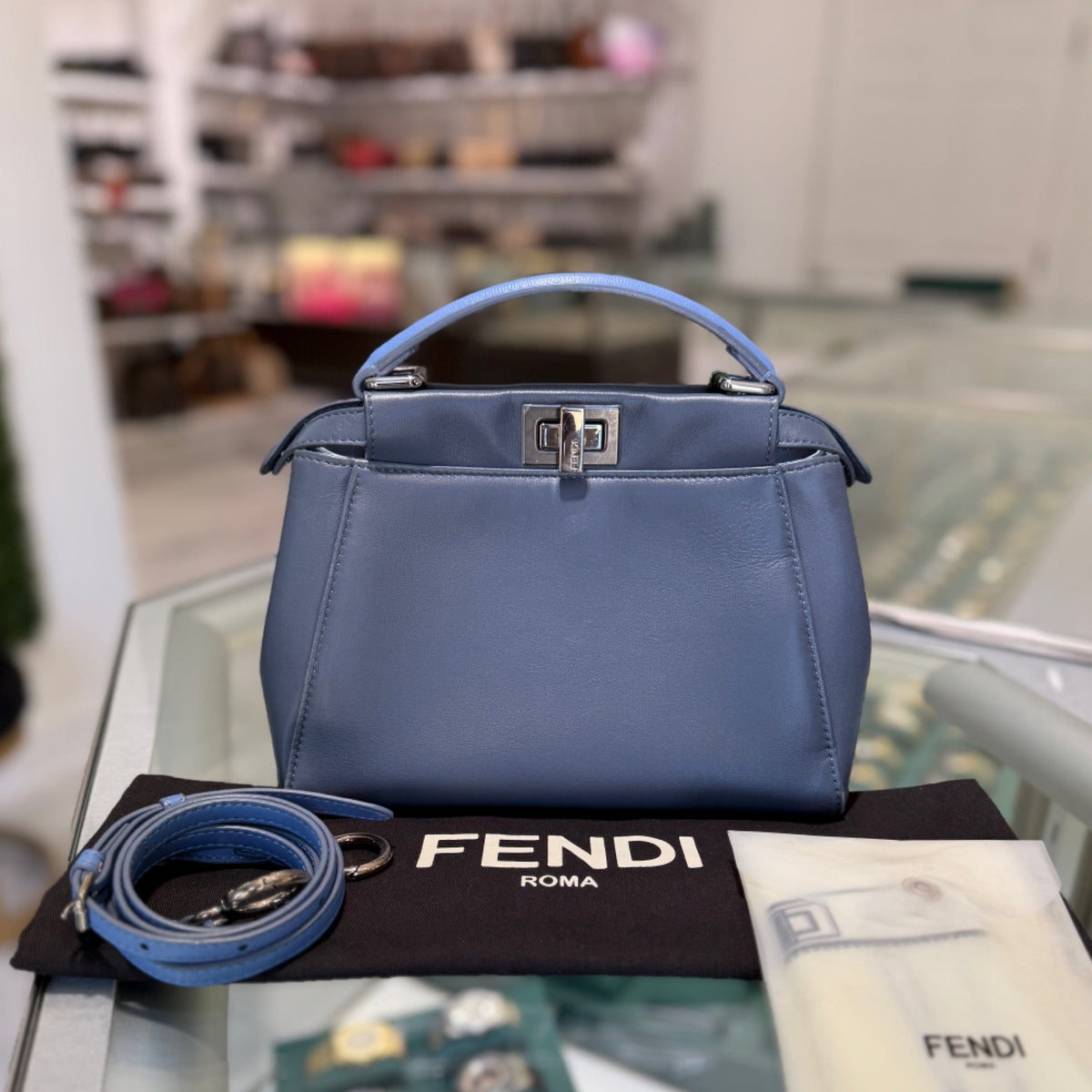 Fendi Peakaboo Mini - Light Blue Leather