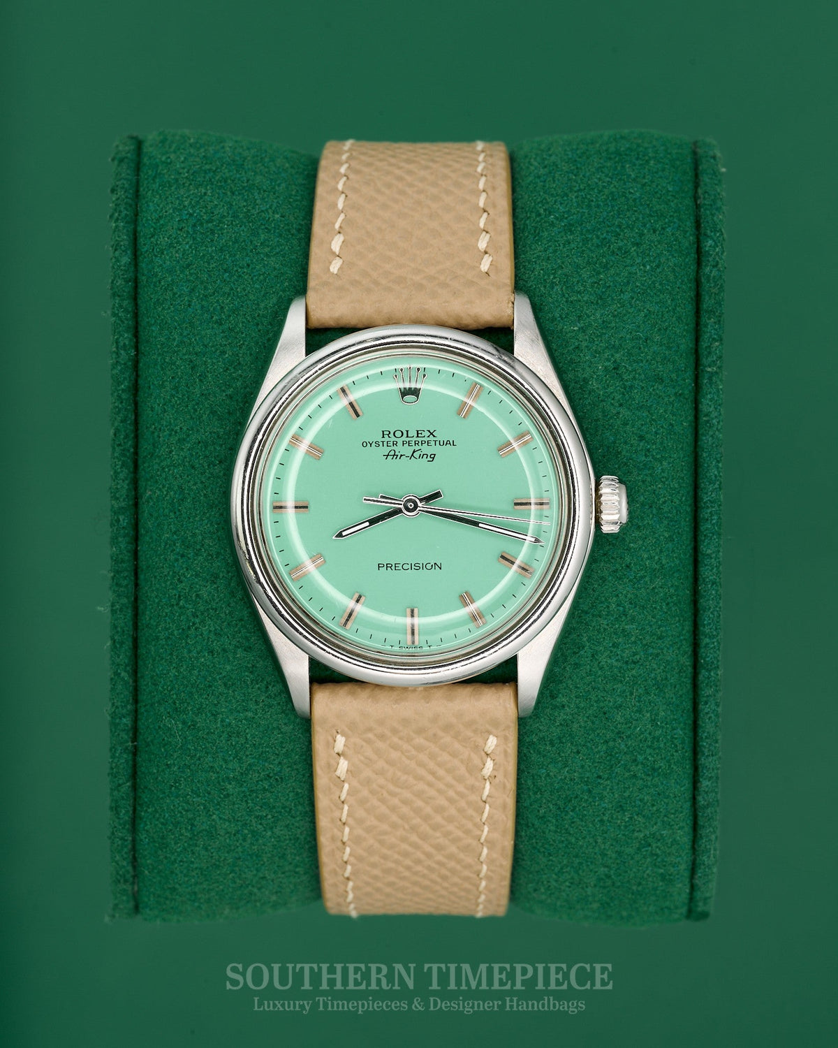 34mm Rolex Air-King Precision with a Custom Tiffany Blue Dial in Stainless Steel on Tan Leather (Ref: 5500)(Year: 1989)