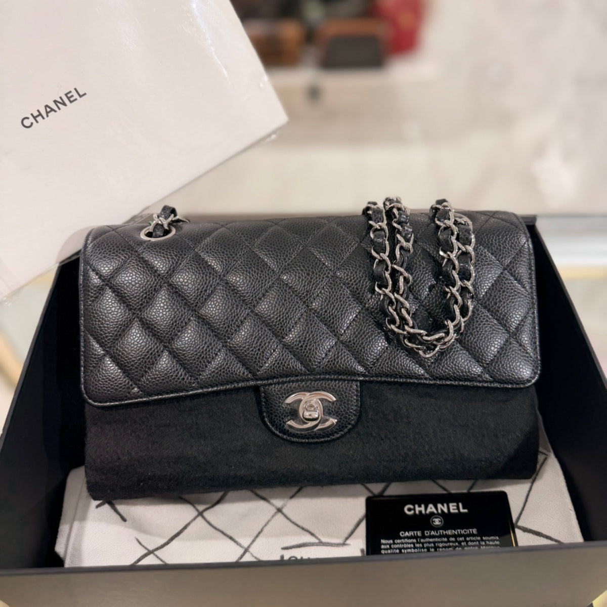 Chanel Medium Classic Double Flap - Black Caviar Leather & Silver Hardware (2017)