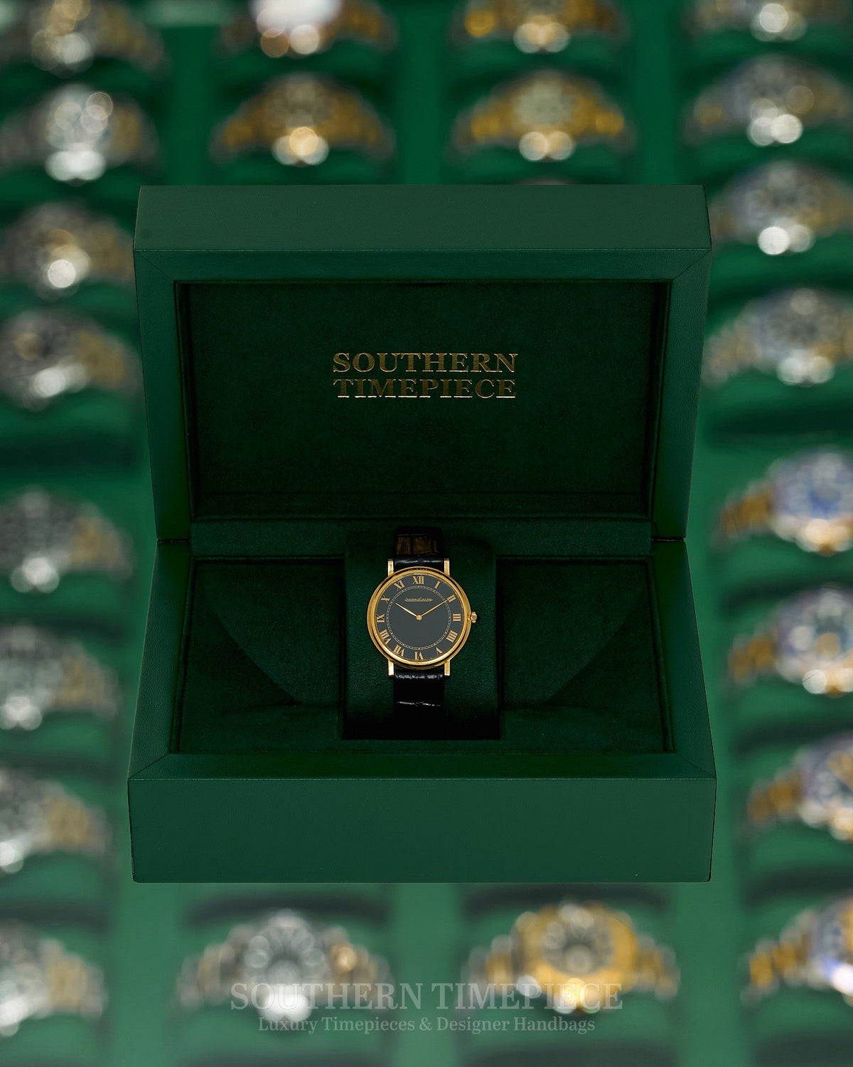 34mm Jaeger-LeCoultre Classic Ultra Thin in Solid 18kt Yellow Gold on Black Leather (Ref: 9212)(Year: ~1980's)
