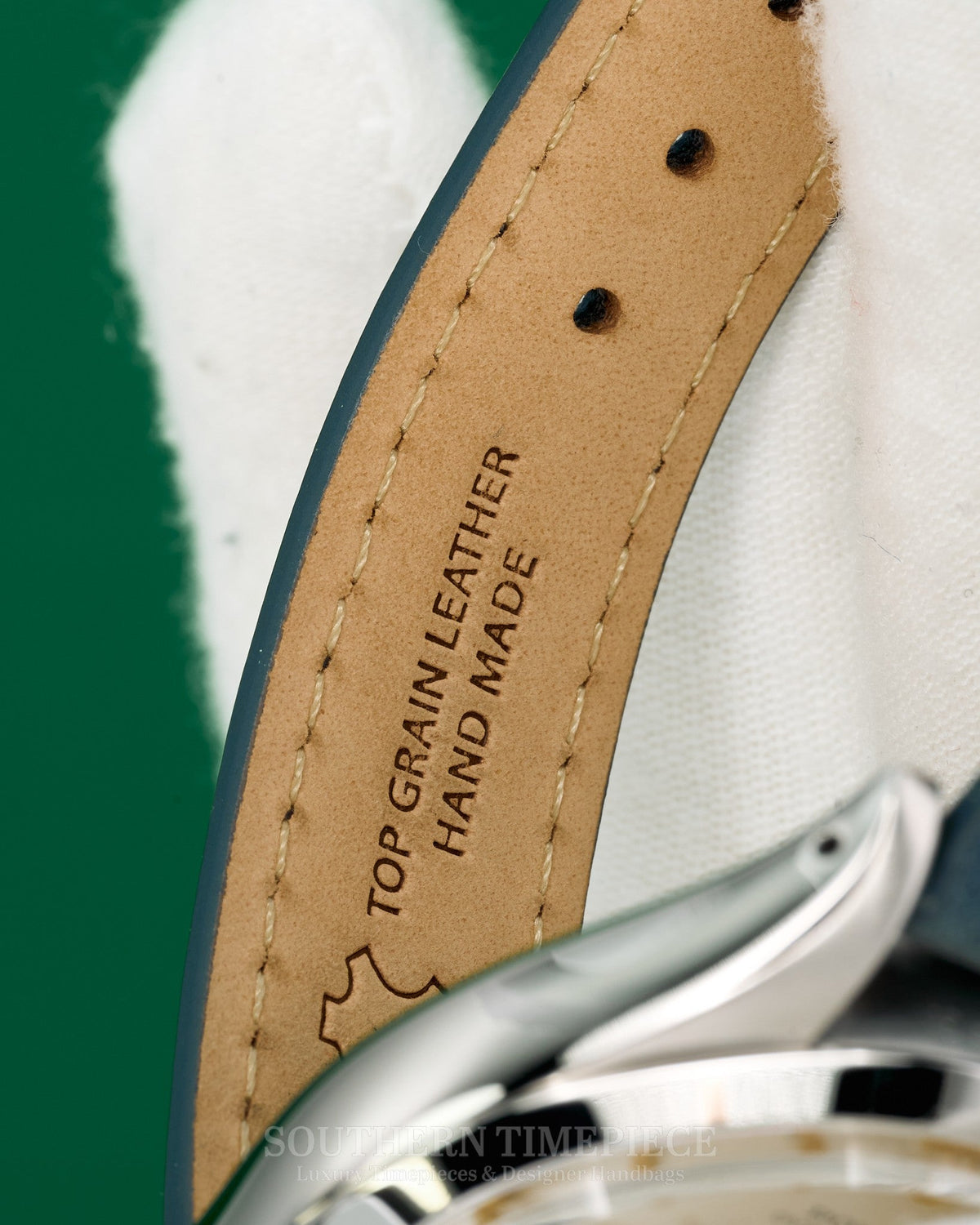 34mm Rolex Oysterdate Precision with Silver Stick Dial on Custom Blue Leather Strap (Ref: 6694)(Year: 1975)