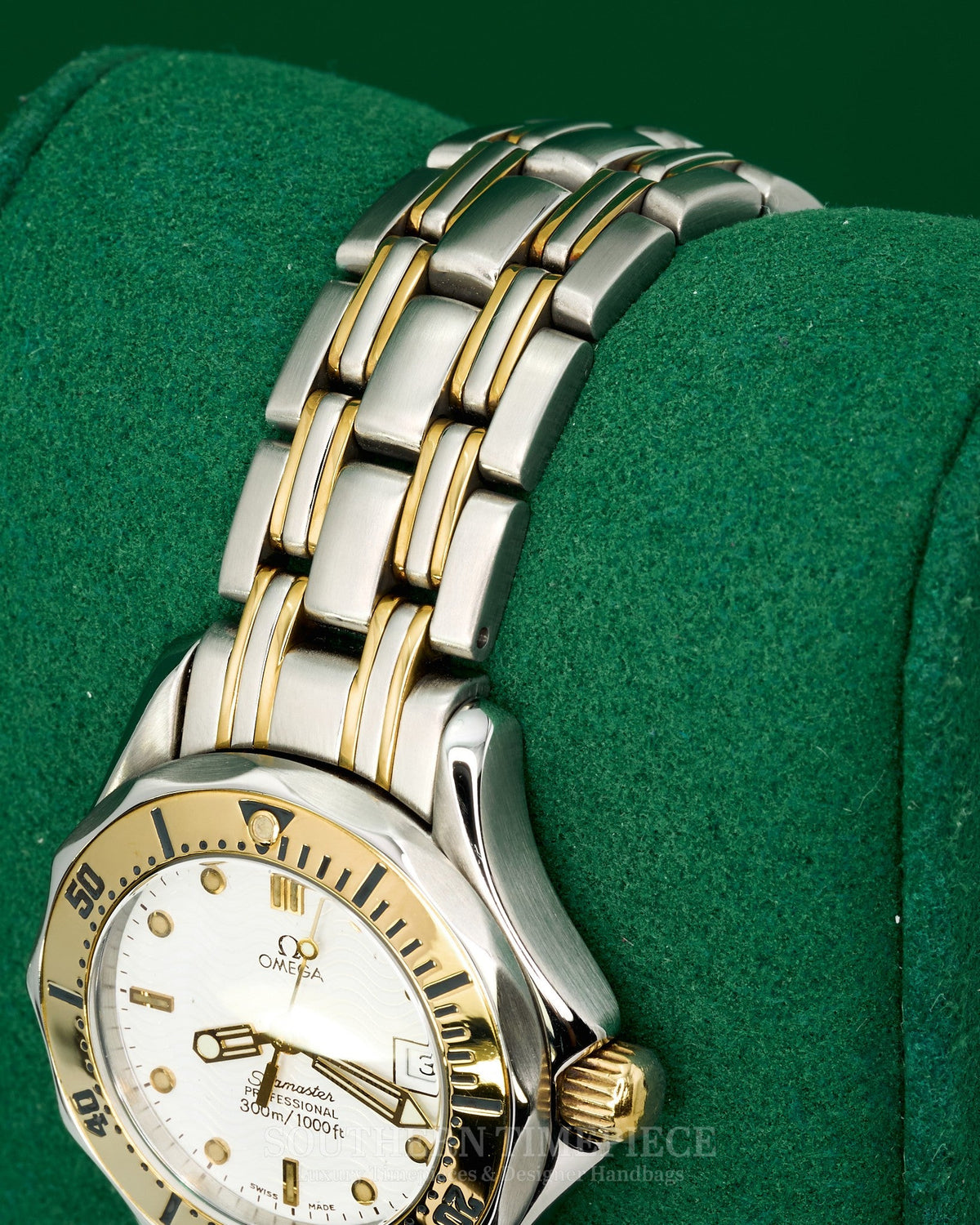 29mm Ladies Omega Seamaster 300 in 18kt Yellow Gold and Stainless with White Dial (Ref: 2382)(Year: 2011)(Box & Papers)