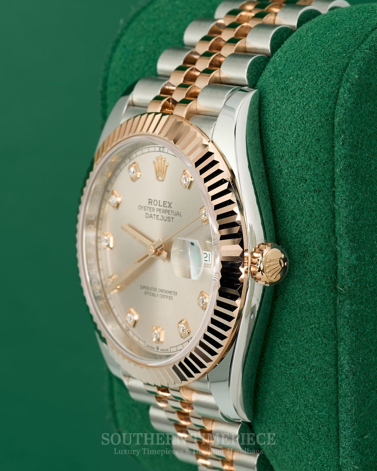 41mm Rolex Datejust with Factory Sundust Diamond Dial in 18kt Everose Gold & Stainless on Jubilee Bracelet (Ref: 126331)(Year: 2022)(Box & Papers)
