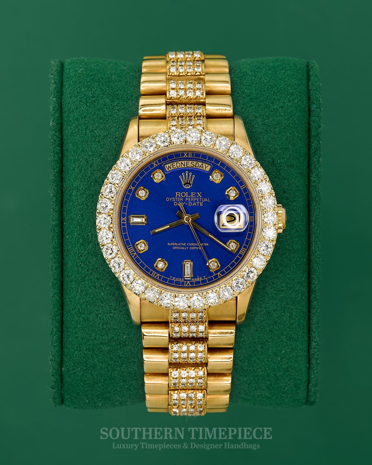 36mm Rolex Day-Date "President" in Solid 18kt Yellow Gold with Custom Natural Diamonds (Ref: 18038)(Year: 1986)(Box & Appraisal)