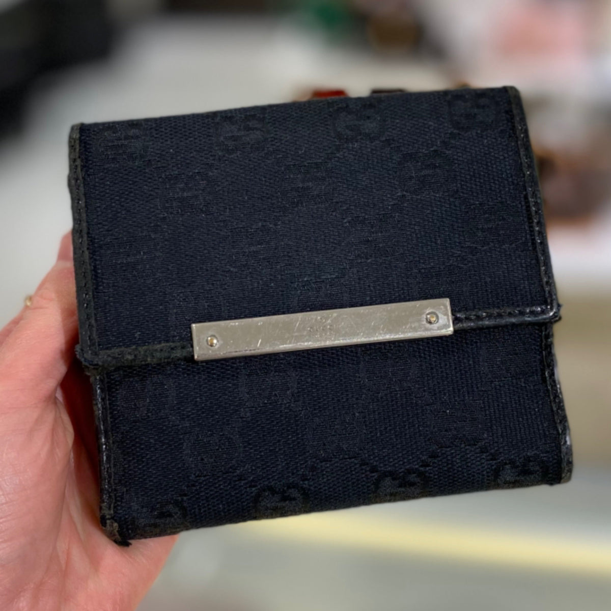 Gucci Mini Flap French Wallet - Black Guccissima Canvas
