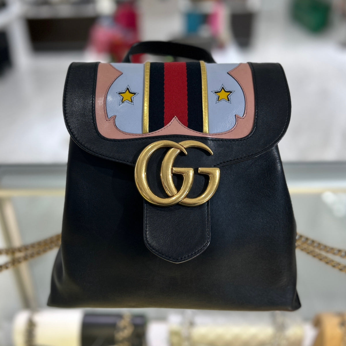 Gucci GG Marmont Chain Backpack - Black Calfskin Leather
