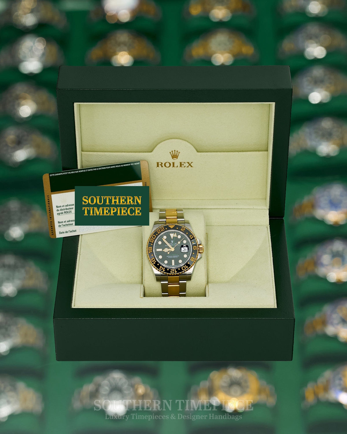 40mm Rolex GMT-Master II Black/Black in 18kt Yellow Gold and Stainless on Oyster (Ref: 116713LN)(Year: 2009)(Box & Papers)
