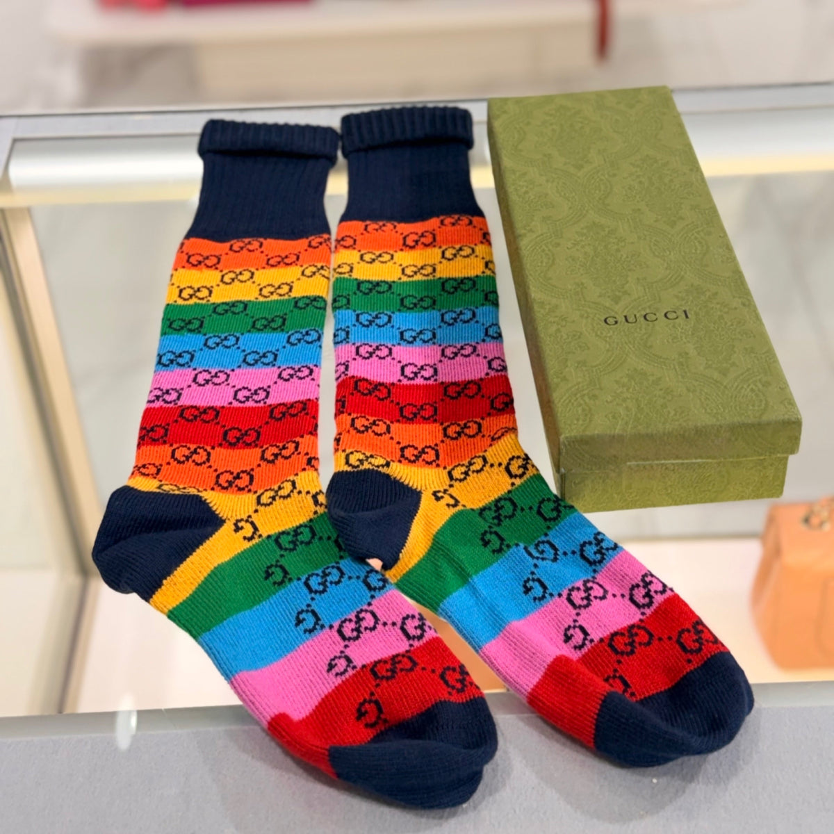 Gucci Multicolor Socks - GG Jacquard Cotton Blend (Size Medium)