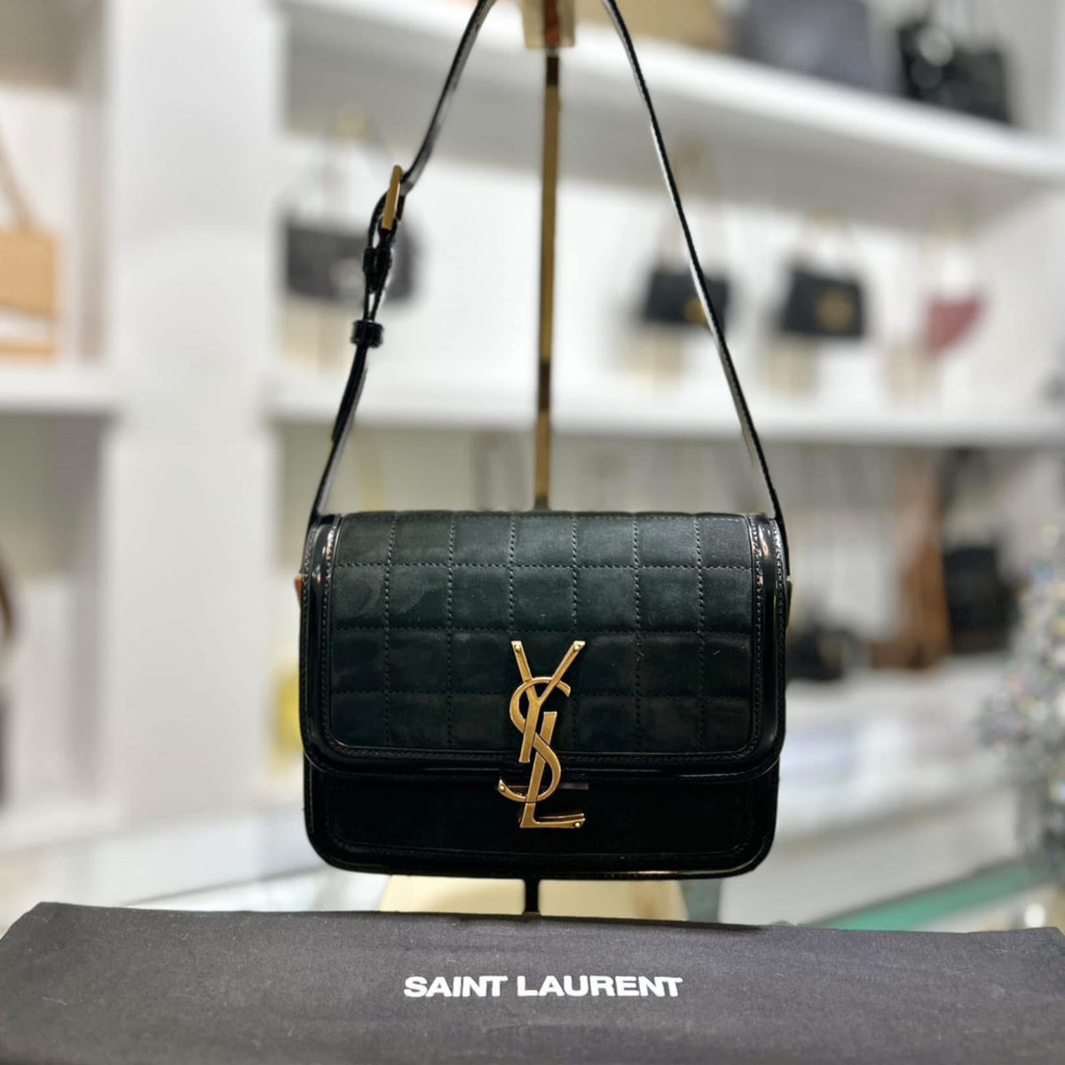 Yves Saint Laurent YSL Solferino Small Satchel - Quilted Black Nubuck Suede