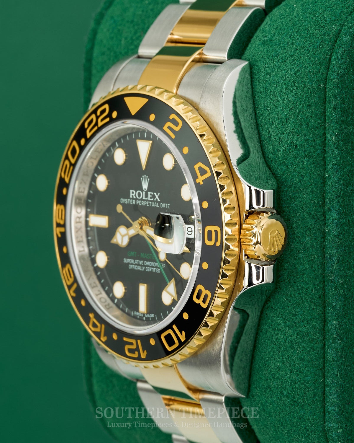 40mm Rolex GMT-Master II Black/Black in 18kt Yellow Gold and Stainless on Oyster (Ref: 116713LN)(Year: 2012)(Box & Papers)