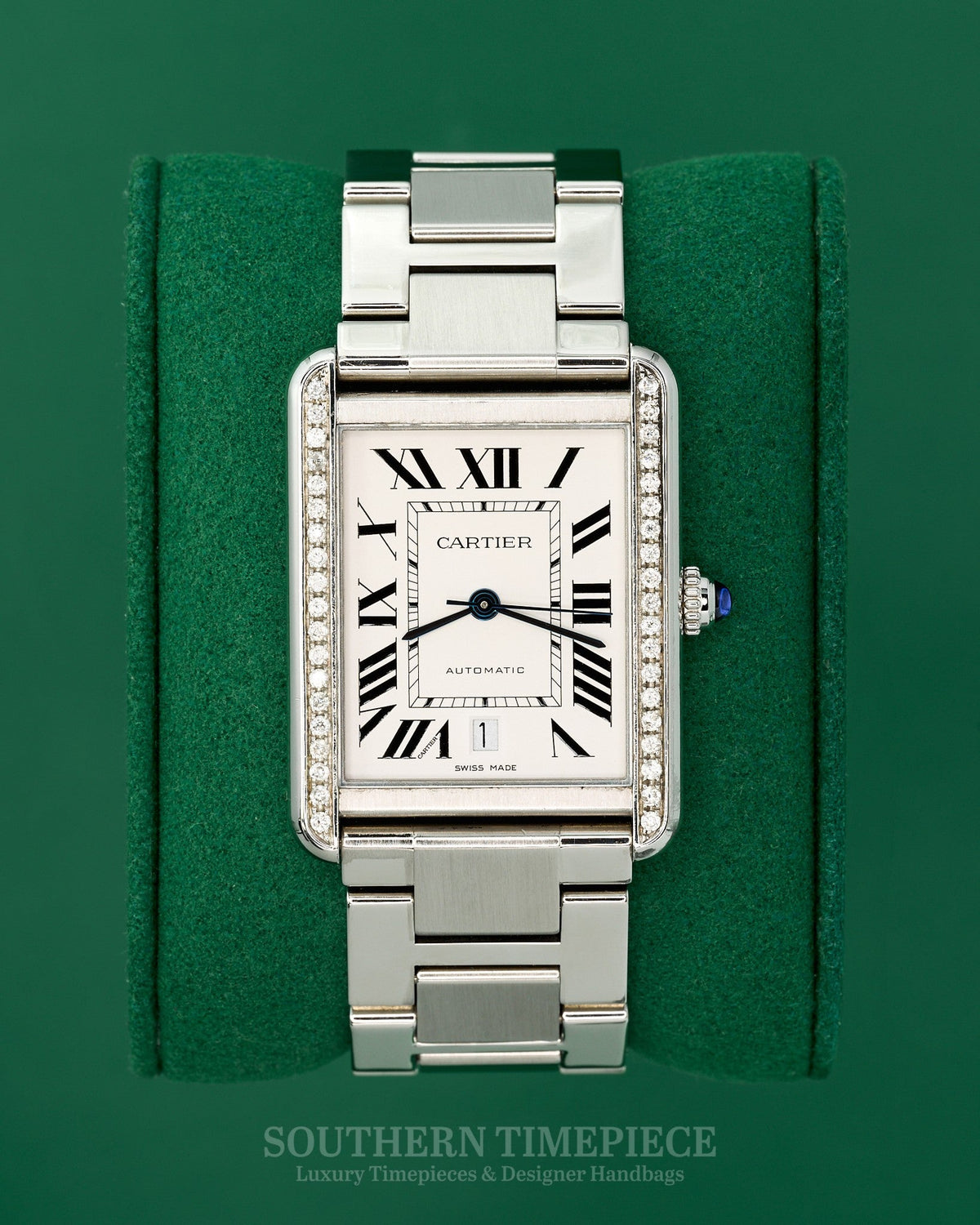 41mm Cartier Tank Solo XL in Stainless Steel with Custom Diamonds (Ref: W5200028)